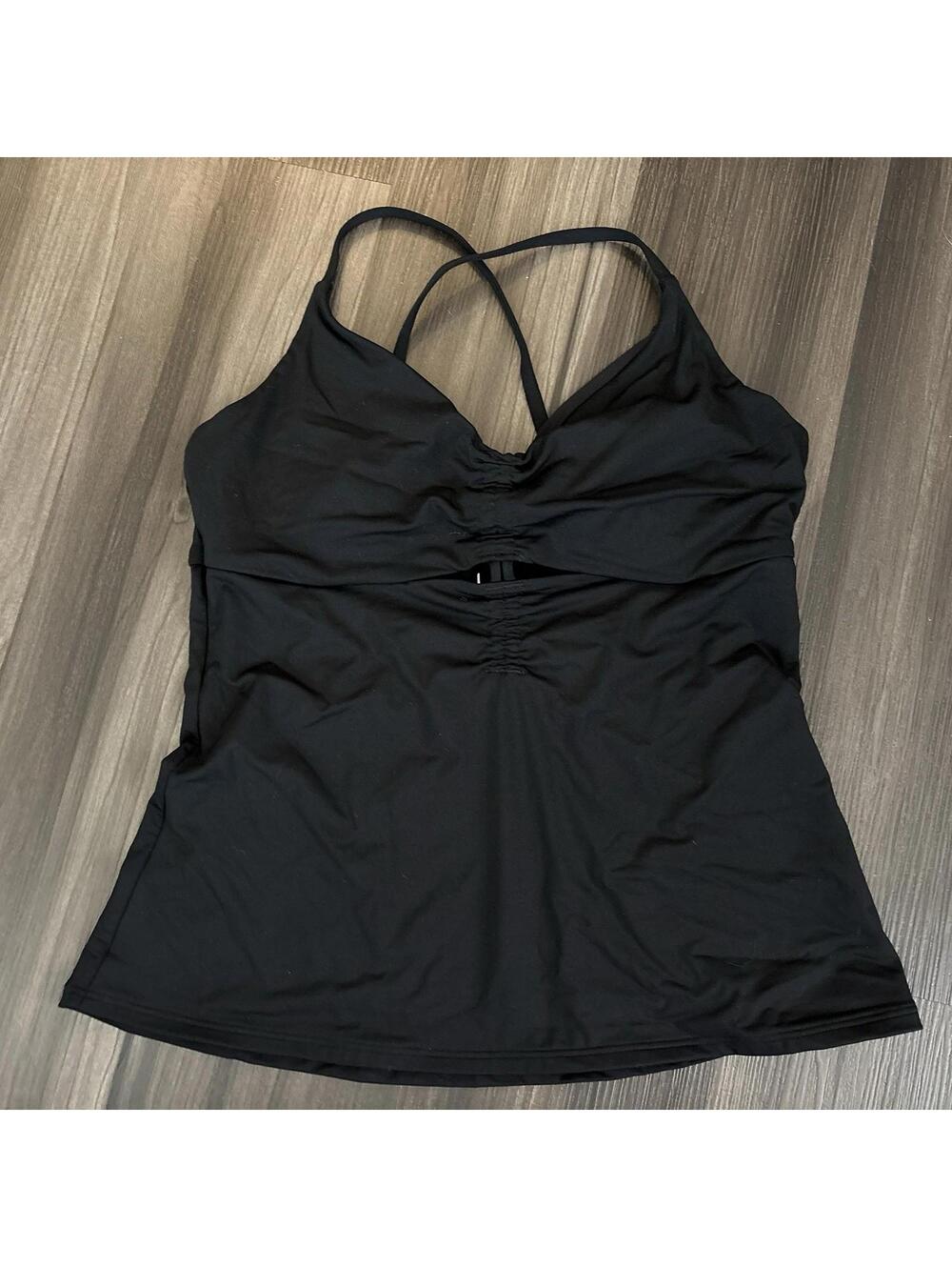 ATHLETA Twist Up Tankini Swimsuit Top Size 36B/C Black Underwire